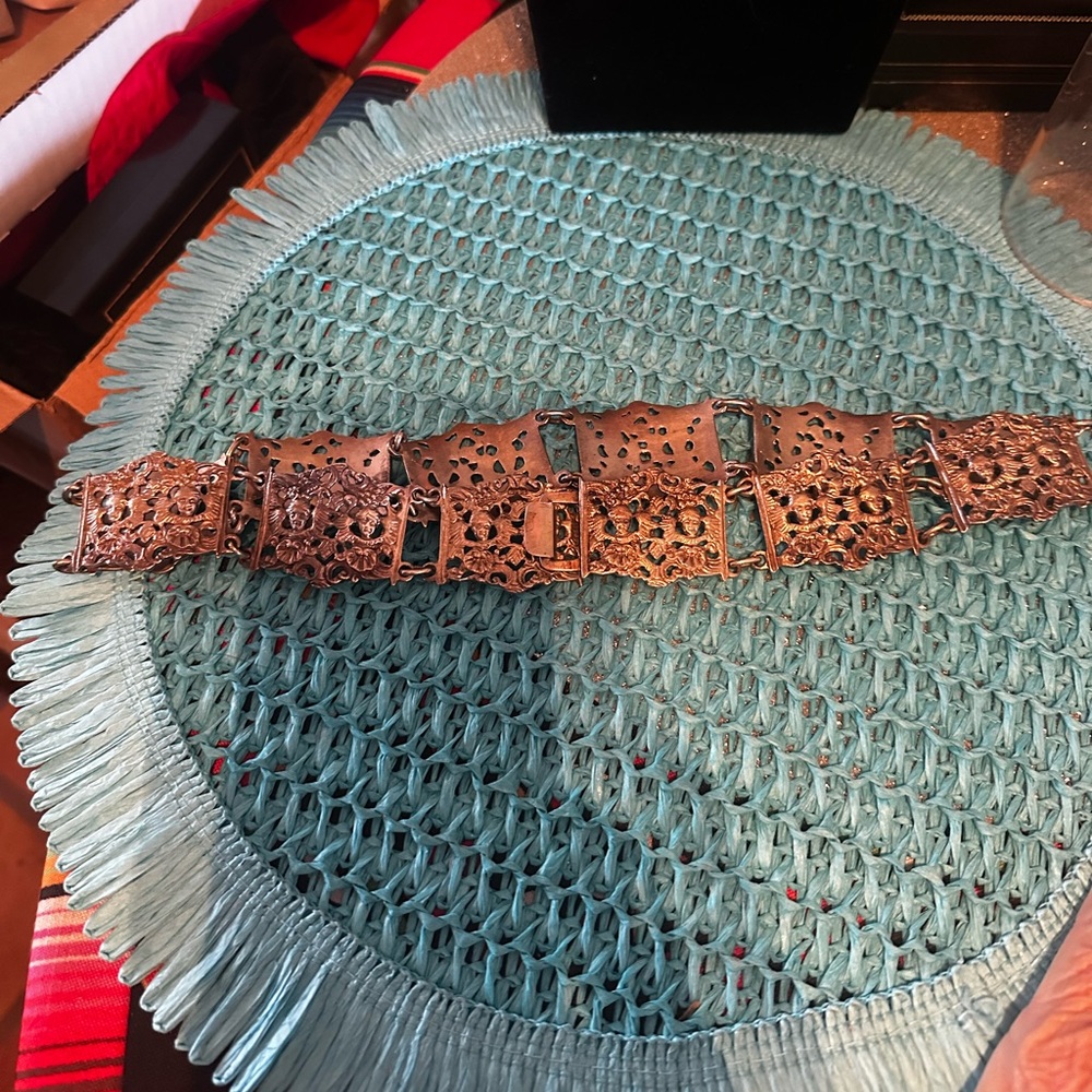 Antique Solid aSterling Silver Belt with Cupid De… - image 1